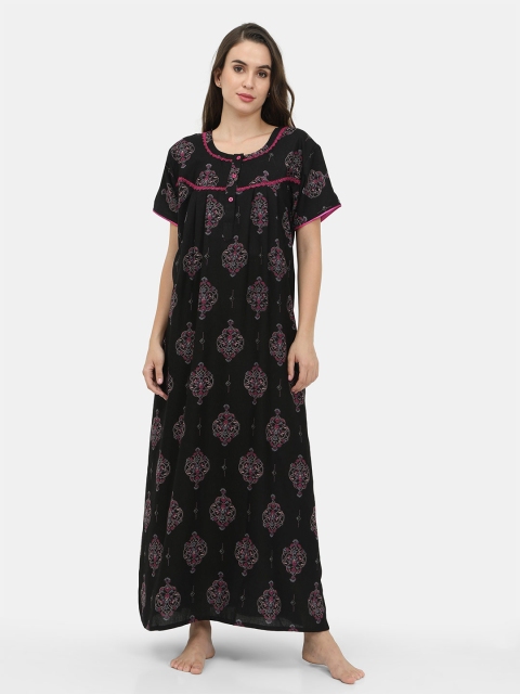 

Charak Black Printed Maxi Nightdress