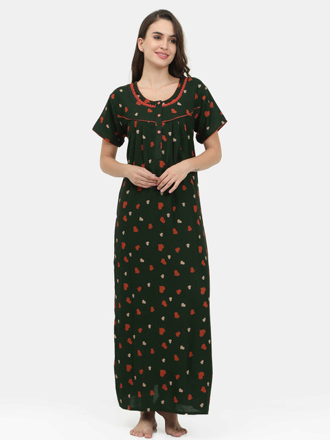 

Charak Green Printed Maxi Nightdress
