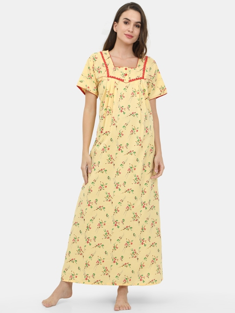 

Charak Yellow Printed Maxi Nightdress