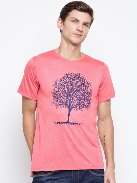 

Pactorn Men Pink Printed Raw Edge T-shirt