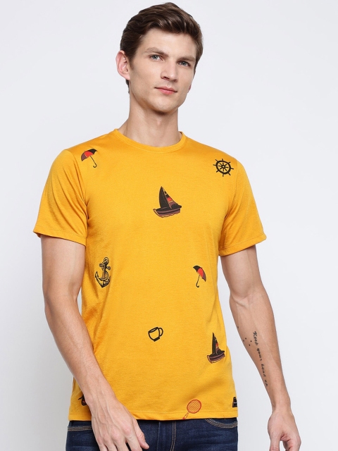 

Pactorn Men Yellow Printed T-shirt