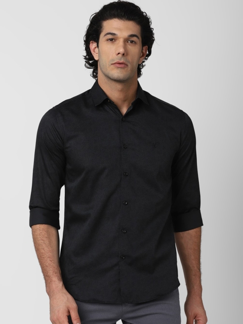 

V Dot Men Black Slim Fit Cotton Casual Shirt