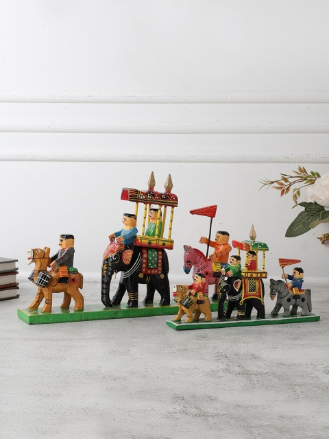 

VarEesha Set Of 2 Red & Blue Royal Processions Wooden Decorative Showpiece