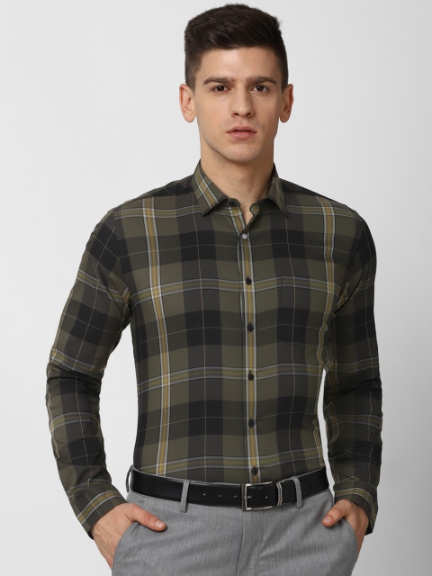 

Van Heusen Men Olive Green Slim Fit Checked Formal Shirt