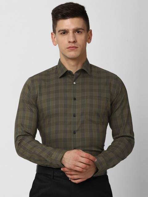 

Van Heusen Men Olive Green Slim Fit Checked Formal Shirt