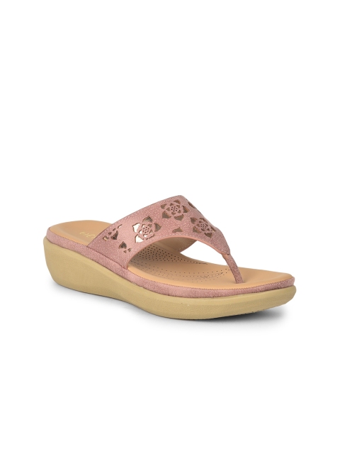 

Liberty Women Pink Embellished T-Strap Flats with Laser Cuts