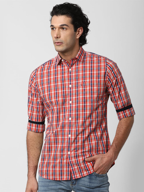 

Van Heusen Sport Men Red Slim Fit Tartan Checks Checked Casual Shirt