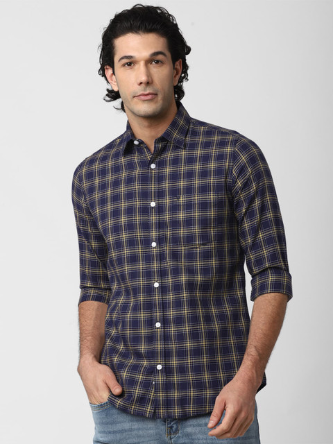 

Van Heusen Sport Men Navy Blue Slim Fit Tartan Checks Checked Casual Shirt