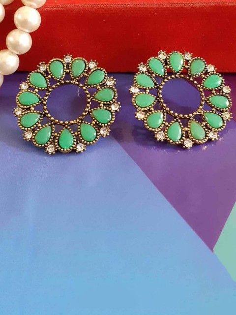 

RICH AND FAMOUS Green & Gold-Plated Contemporary Studs Earrings
