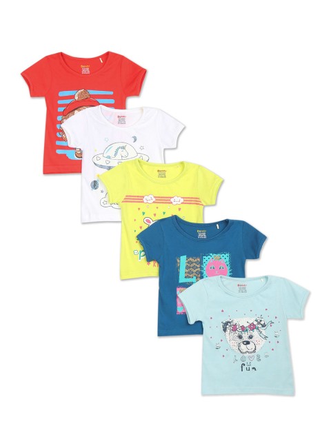 

Donuts Girls Assorted Printed Pure Cotton T-shirt Pack Of 5