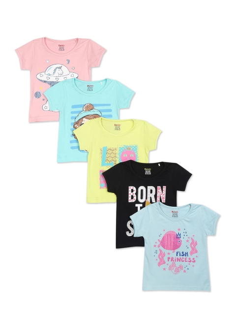 

Donuts Girls Set Of 5 Black & Blue Printed Cotton T-shirt