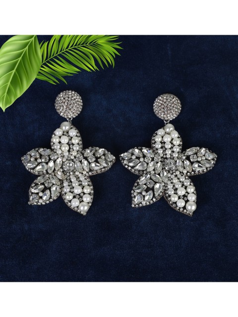 

Bijoux by Priya Chandna Silver-Toned Contemporary Drop Earrings