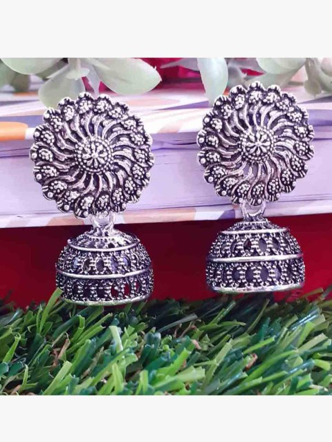 

RICH AND FAMOUS Silver-Toned Contemporary Jhumkas Earrings