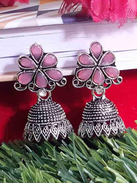 

RICH AND FAMOUS Pink Contemporary Jhumkas Earrings