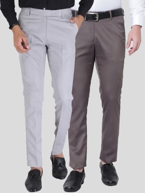 

Srey trends Men PacK of 2 Blue Smart Slim Fit High-Rise Formal Trousers