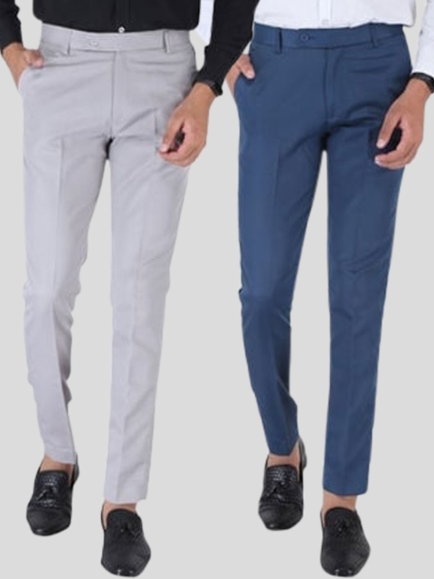 

Srey trends Men Pack of 2 Blue Smart Slim Fit High-Rise Trousers