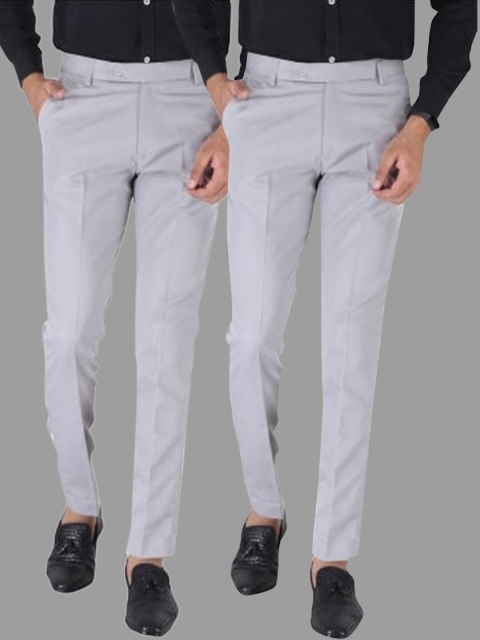 

Srey trends Men Pack of 2 Blue Smart Slim Fit High-Rise Formal Trousers
