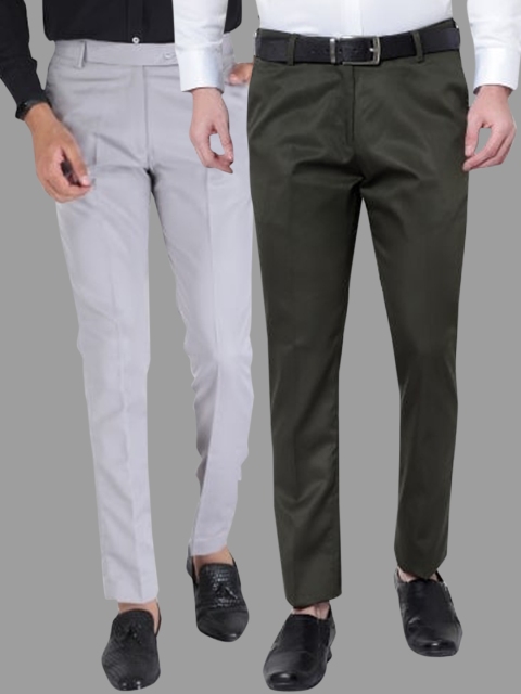 

Srey trends Men Pack of 2 Grey Smart Slim Fit High-Rise Trousers