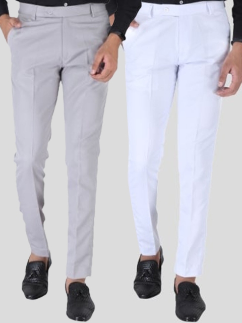 

Srey trends Men Pack of 2 Blue & White Smart Slim Fit High-Rise Trousers