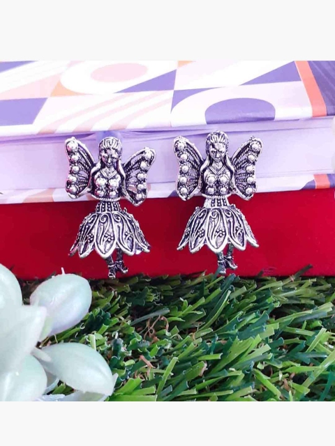 

RICH AND FAMOUS Silver-Toned Contemporary Jhumkas Earrings