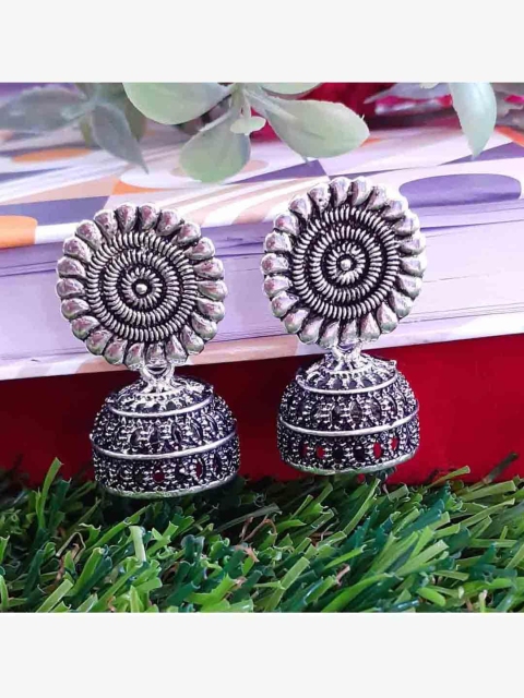 

RICH AND FAMOUS Silver-Toned Contemporary Jhumkas Earrings