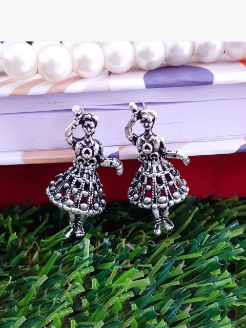 

RICH AND FAMOUS Silver-Toned Contemporary Jhumkas Earrings