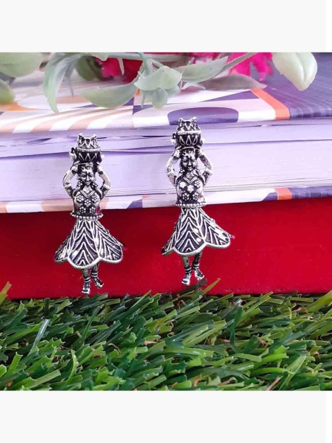 

RICH AND FAMOUS Silver-Toned Contemporary Jhumkas Earrings