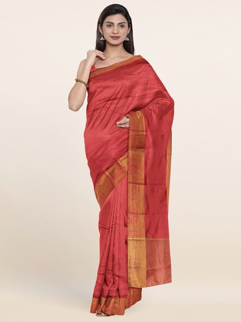 

Pothys Coral & Gold-Toned Art Silk Saree