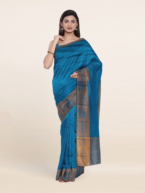 

Pothys Blue & Gold-Toned Art Silk Saree