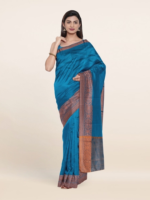 

Pothys Blue & Copper-Toned Art Silk Saree
