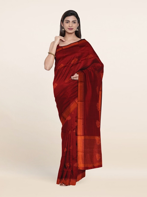 

Pothys Maroon & Copper-Toned Ethnic Motifs Art Silk Saree