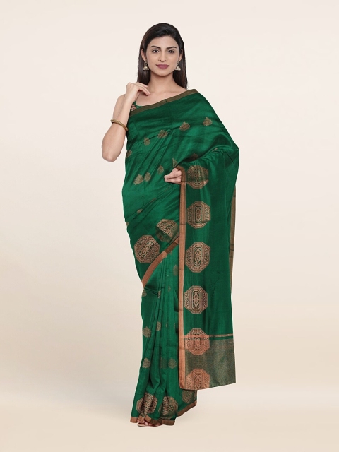 

Pothys Green & Gold-Toned Woven Design Art Silk Saree