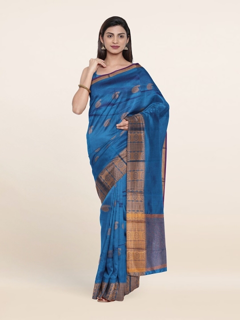 

Pothys Blue & Gold-Toned Paisley Art Silk Saree