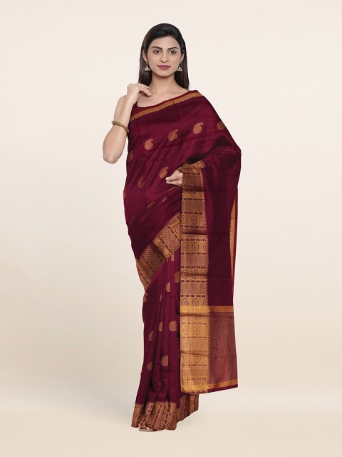 

Pothys Purple & Gold-Toned Paisley Zari Art Silk Saree