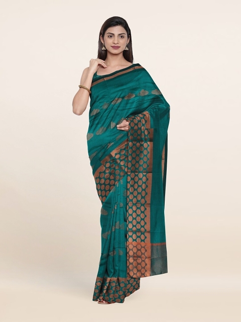 

Pothys Green & Copper-Toned Woven Design Art Silk Saree