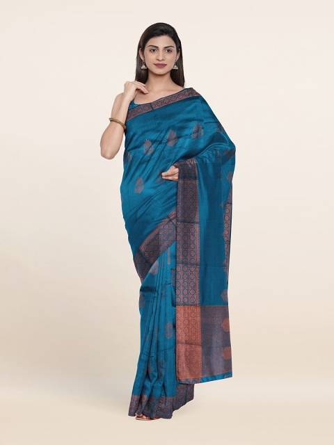 

Pothys Blue & Brown Floral Art Silk Saree