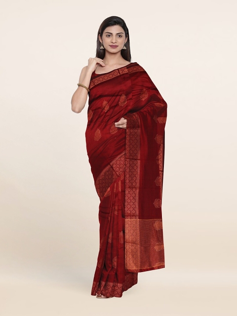 

Pothys Maroon & Copper-Toned Woven Design Art Silk Saree