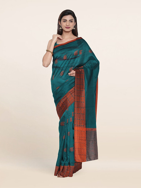 

Pothys Green & Copper-Toned Woven Design Art Silk Saree