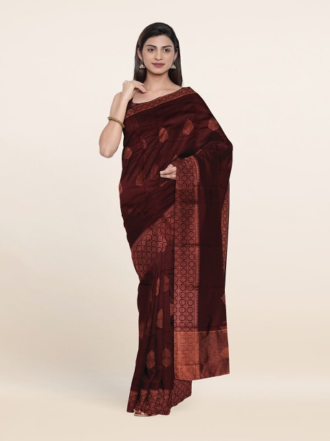 

Pothys Brown & Copper-Toned Floral Art Silk Saree