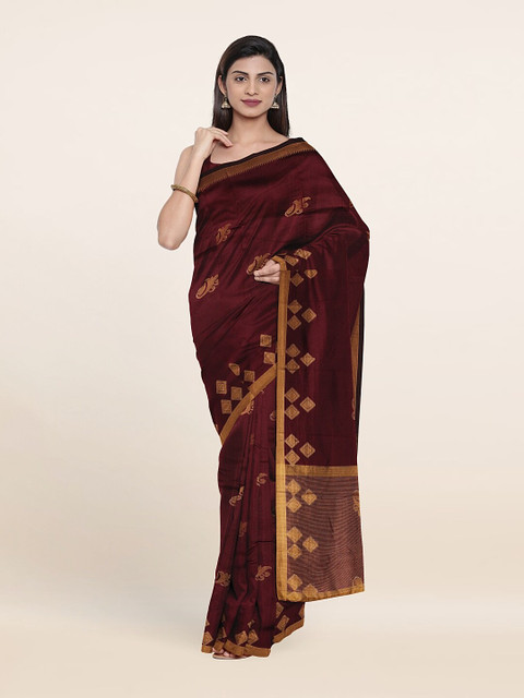 

Pothys Brown & Gold-Toned Woven Design Art Silk Saree