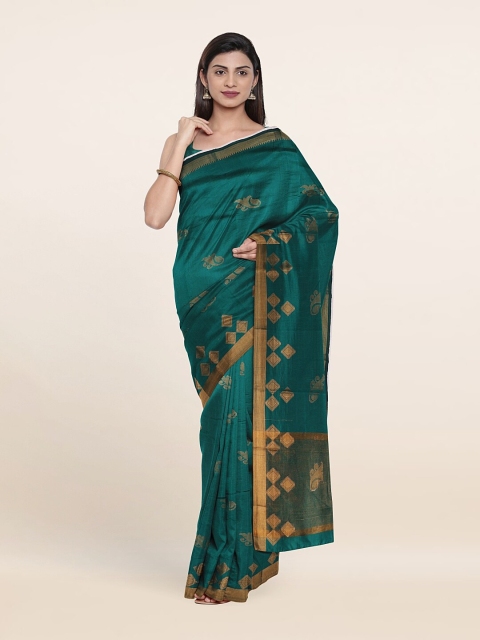 

Pothys Green & Gold-Toned Ethnic Motifs Art Silk Saree