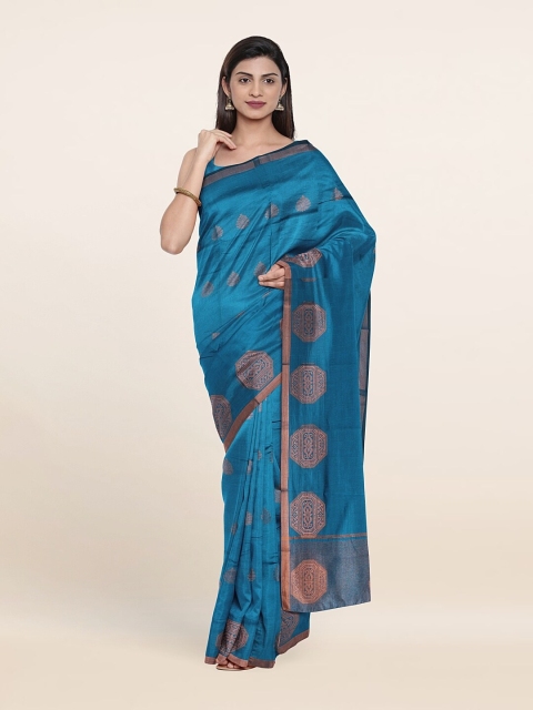 

Pothys Blue & Copper-Toned Ethnic Motifs Art Silk Saree