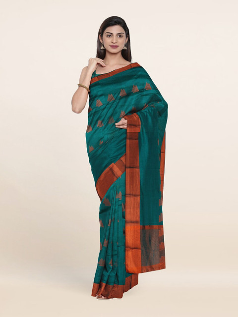 

Pothys Green & Copper-Toned Woven Design Art Silk Saree