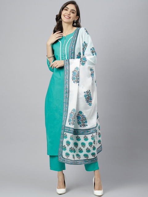 

KALINI Women Sea Green Yoke Design Kurta with Trousers & With Dupatta