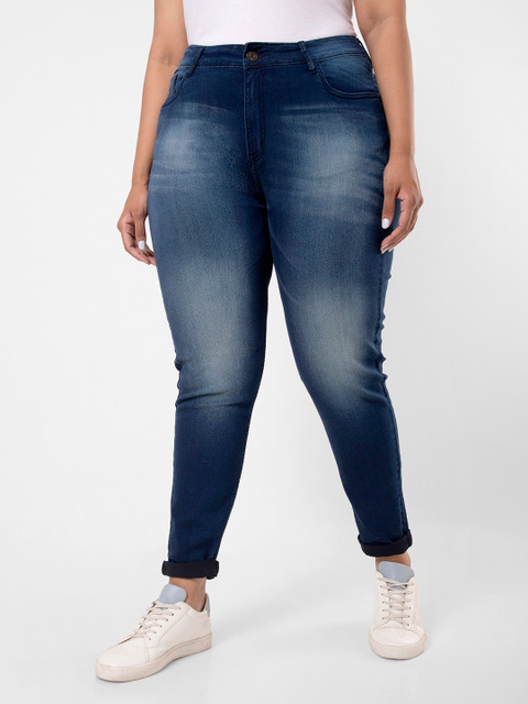 

Instafab Plus Plus Size Women Navy Blue Jean Skinny Fit Heavy Fade Stretchable Jeans