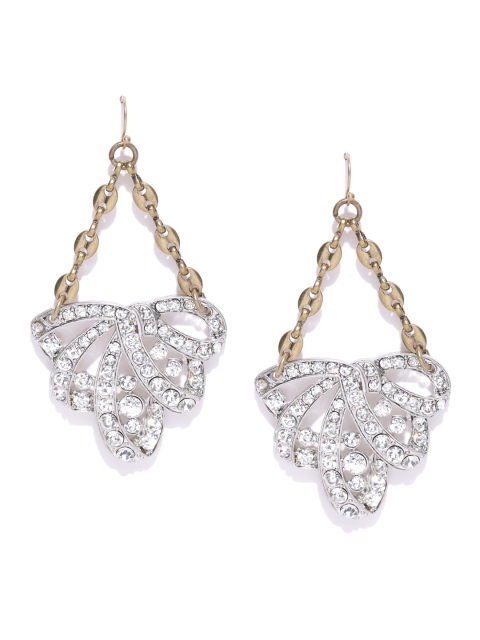 

Infuzze Silver & Gold-Toned Stone-Studded Drop Earrings