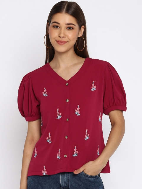 

Mayra Maroon Print Crepe Top