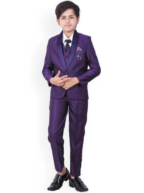 

FOURFOLDS Boys Purple Solid Cotton 5- Piece Suits