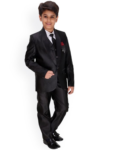 

FOURFOLDS Boys Black Solid 5-Piece Party Suit
