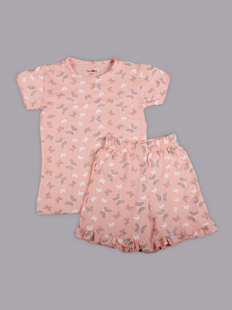 

Taatoom Girls Peach-Coloured Printed Night suit